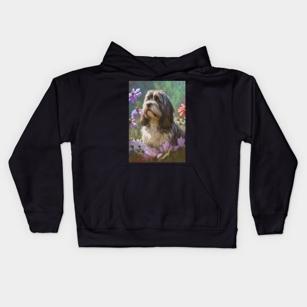 Petit Bassett Griffon Vendeen Dog in Flower Garden Card Kids Hoodie by candiscamera